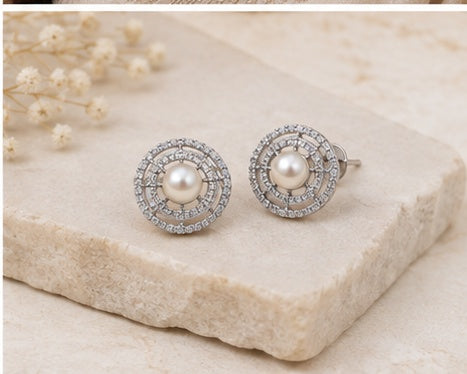 Round White Hand crafted Genuine Fresh Water Pearl Necklace and Earrings Set
