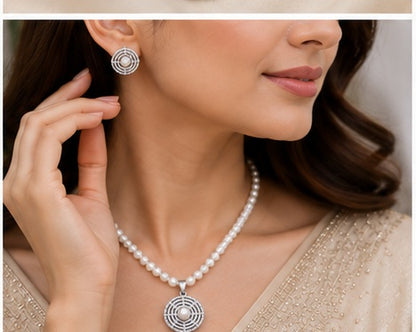 Round White Hand crafted Genuine Fresh Water Pearl Necklace and Earrings Set