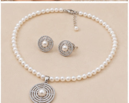 Round White Hand crafted Genuine Fresh Water Pearl Necklace and Earrings Set