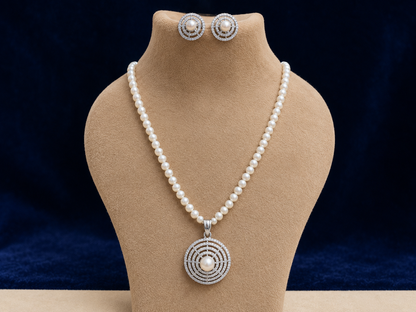 Round White Hand crafted Genuine Fresh Water Pearl Necklace and Earrings Set