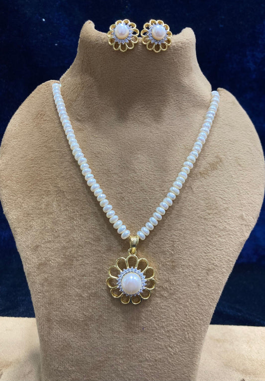 Bhanumati Freshwater Pearl Necklace & Earrings Set - Dual tone