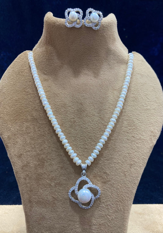 Asita Freshwater Pearl Necklace & Earrings Set - Silver Plated