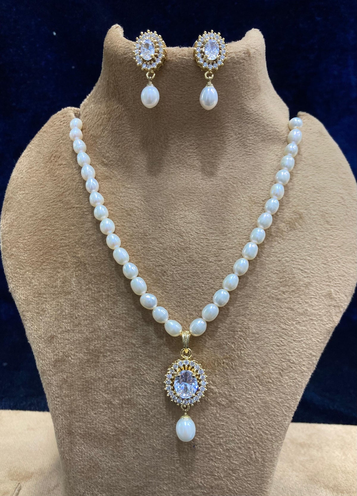 Brahmi Freshwater Pearl Necklace & Earrings Set - Gold Plated