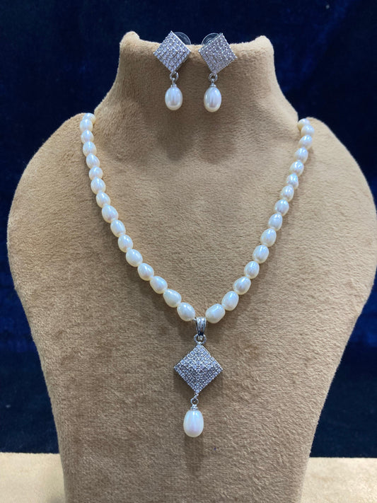 Chandralekha Freshwater Pearl Necklace & Earrings Set - Silver Plated